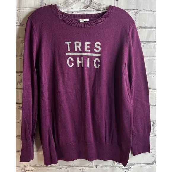 HALOGEN Pullover Sweater XL P Plum Purple Tres‎ Chic Graphic Crew Neck Graphic - Picture 7 of 7